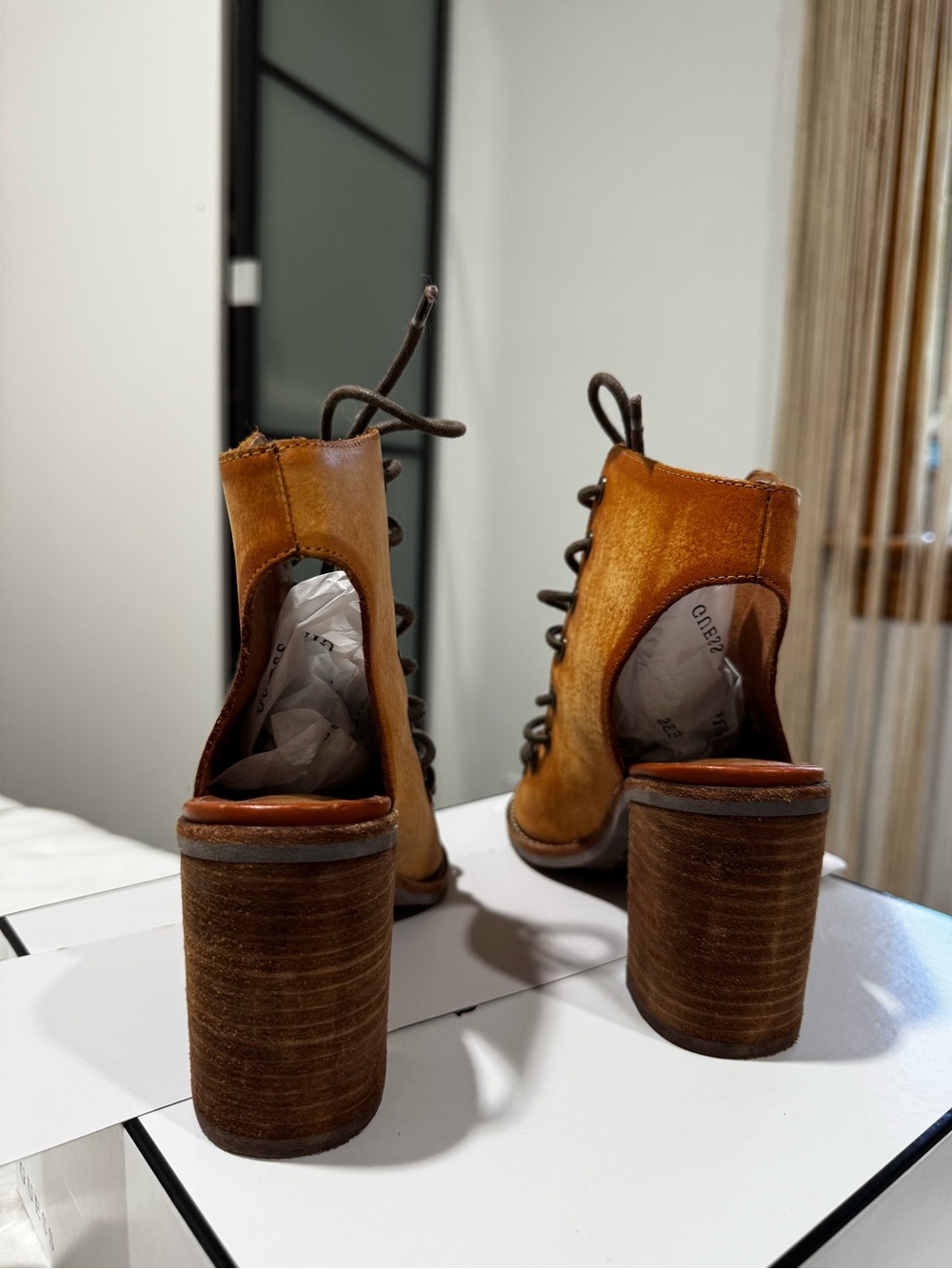Jeffrey Campbell x Free People Lace-Up Open-Toe Leather Heels in Tan - Picture 7 of 16